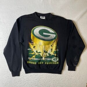 CSA Green Bay Packers Sweatshirt Mens Medium Black Vintage 1997 NFL Graphic USA